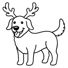 A Joyful Dog wearing reindeer antler line art vector illustration