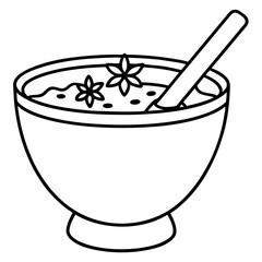 Bowl of holiday punch with cinnamon stick line art vector illustration