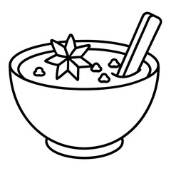 Bowl of holiday punch with cinnamon stick line art vector illustration
