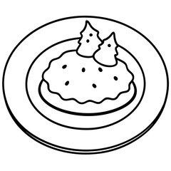 Christmas cookie on a festive plate line art vector illustration