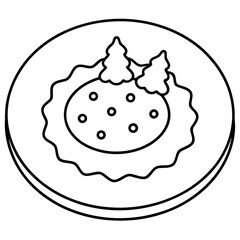 Christmas cookie on a festive plate line art vector illustration