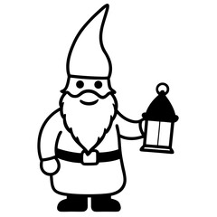 Christmas gnome holding a lantern line art vector illustration