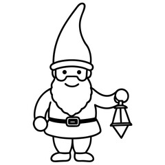 Christmas gnome holding a lantern line art vector illustration