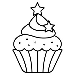 Cupcake with Christmas themed topper line art vector illustration 