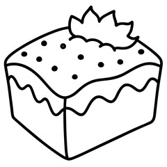 Fruitcake with powdered sugar topping line art vector illustration 