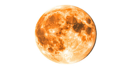 Full harvest orange Moon surface details, lunar phase isolated, cut out transparent