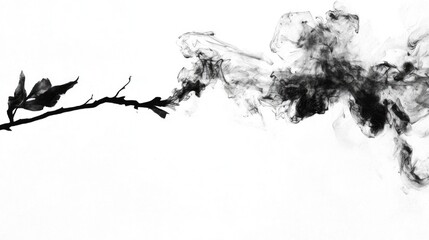 Fototapeta premium Nature's whispers elegant smoke patterns from branches in minimalist style black and white serene environment