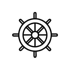 Obraz premium Ship wheel steering icon in black line nautical style