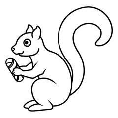 Squirrel holding a candy cane line art vector illustration 