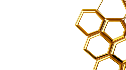 Golden honeycomb pattern shimmering on black, cut out transparent