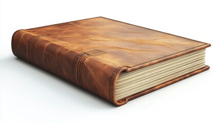 Obraz premium Vintage leather-bound book with a textured cover and aged pages.
