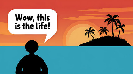 Tropical island paradise expressing joy and excitement