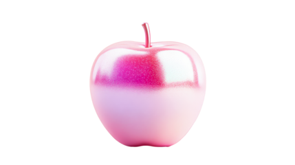 Glossy pink apple with stem isolated on black background, cut out transparent