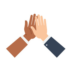 Two hands performing a high five in flat design style vector art