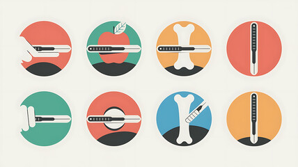 Surgical tools and procedures colorful icons medical illustration