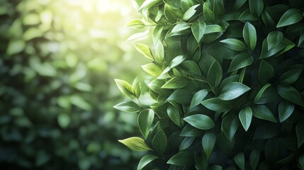 Fototapeta premium Lush Green Foliage Bathed in Sunlight: A Serene Nature Escape