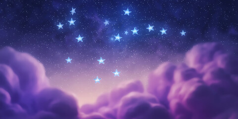 Night sky glowing stars purple clouds dreamy celestial backdrop