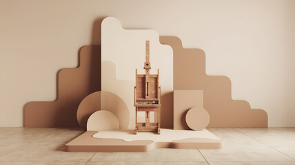 Beige and brown minimalist art easel display Geometric shapes neutral backdrop