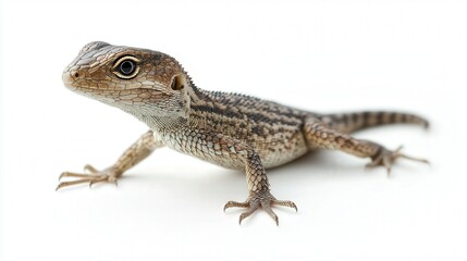 Fototapeta premium Close-up of a small lizard with intricate patterns on its skin against a white background.