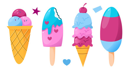Set ice cream with pink and blue collor