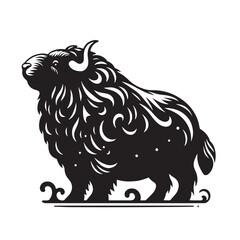 Black Color Steller’s Sea Cow Silhouette Vector Illustration, Solid White Background