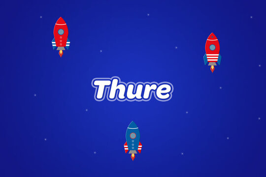 Thure male boy name illustration in blue with rockets.