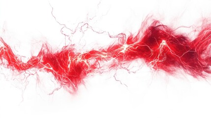 Abstract red lightning streaks interwoven against a white background, creating a dynamic and energetic visual effect