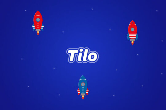 Tilo male boy name illustration in blue with rockets.