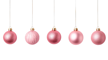 Pink ornaments with different textures, decoration, Christmas balls, cut out transparent
