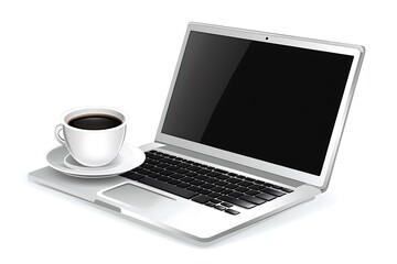 Laptop and coffee cup for remote work or study. Technology and refreshment concept