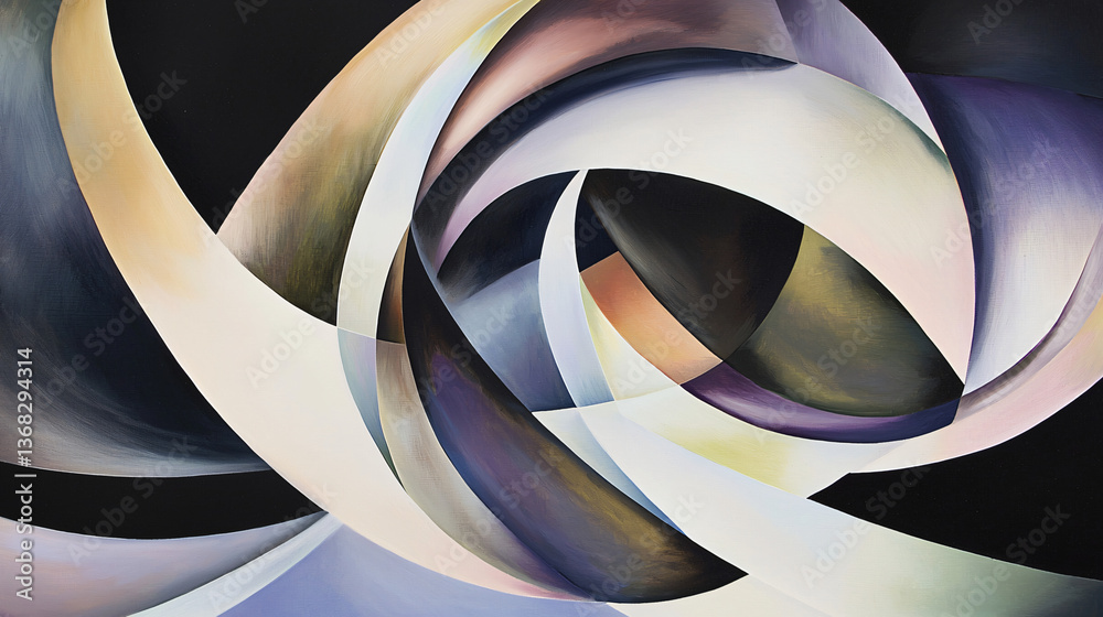 Poster intricate spiral design depicted through layered angular and circular forms creating a captivating v