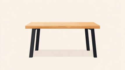 Modern Wooden Table with Black Legs on Light Background