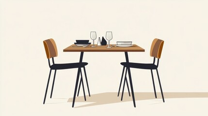 Modern Table Setting for Two in Minimalist Style