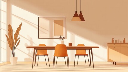 Modern Minimalist Dining Room with Warm Tones