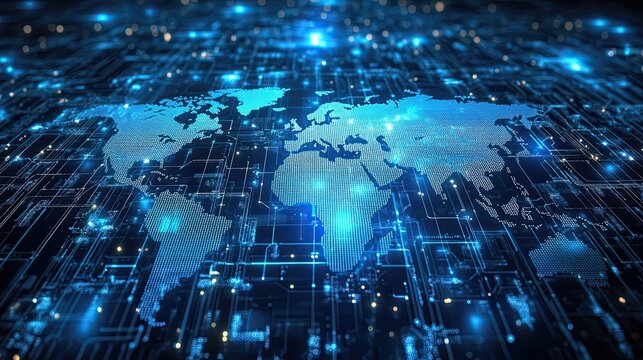 Fototapeta EDI and secure data exchange concept: Professional managing electronic data interchange systems for seamless global communication and cybersecurity.
