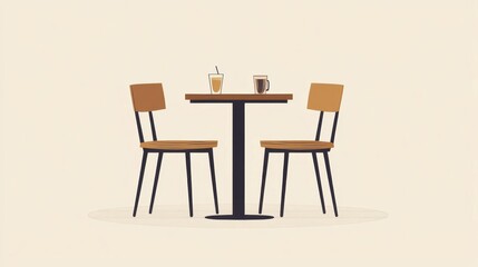 Cozy Cafe Table Setup with Drinks and Chairs