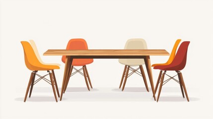 Modern Dining Table with Colorful Chairs