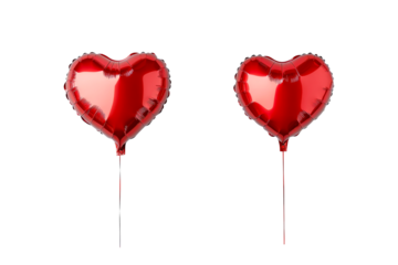 Two Red heart balloons against black background, cut out transparent
