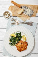 chicken patty with kale almond parmesan salad