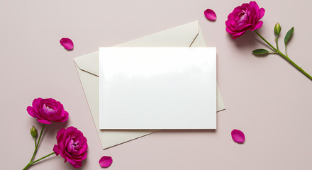 Blank Card Mockup with Pink Flowers