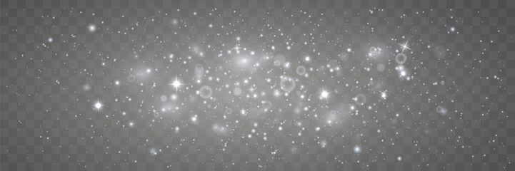 Magic sparkling gold and white dust. Christmas light effect, glitter, lights shine, amazing shimmer effect. Vector.