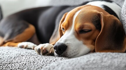 Relaxed Beagle Dog Sleeping Comfortably on Cozy Sofa Surface