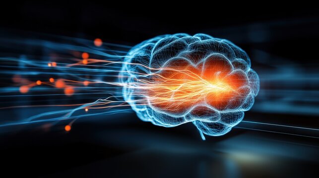 Accelerating neural activity digital world graphic visualization abstract environment close-up viewpoint brain function concept