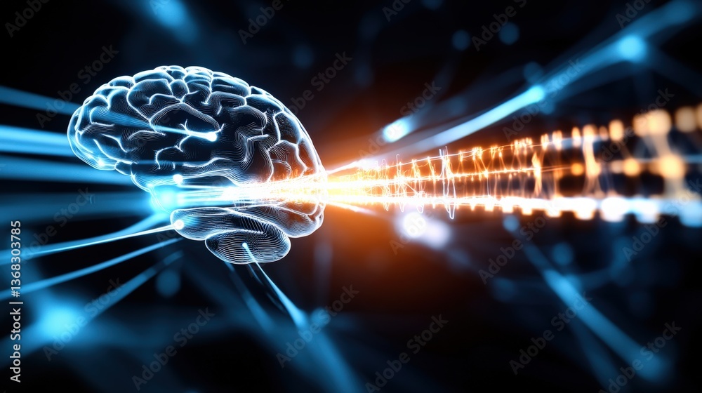 Poster exploring neural connections brain activity visualization in a digital environment conceptual art