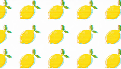 グリッチエフェクト、レモンのイラストパターンの背景
