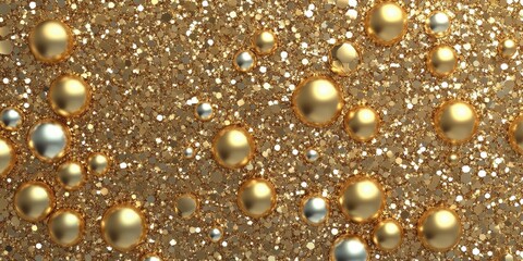 A gold and silver glittery background with numerous gold and silver balls scattered throughout. The balls are of various sizes and are placed in different positions, creating a visually appealing