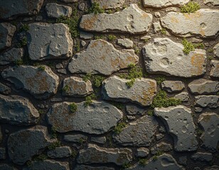 Fototapeta premium Textured stone wall with moss detailing