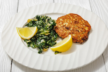 chicken patty with kale almond parmesan salad