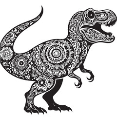 Black Color Tyrannosaurus rex Silhouette Vector Illustration, Solid White Background