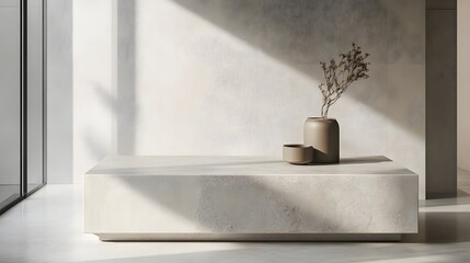 107. A modern stone podium with a minimalist design, perfect for a premium product display